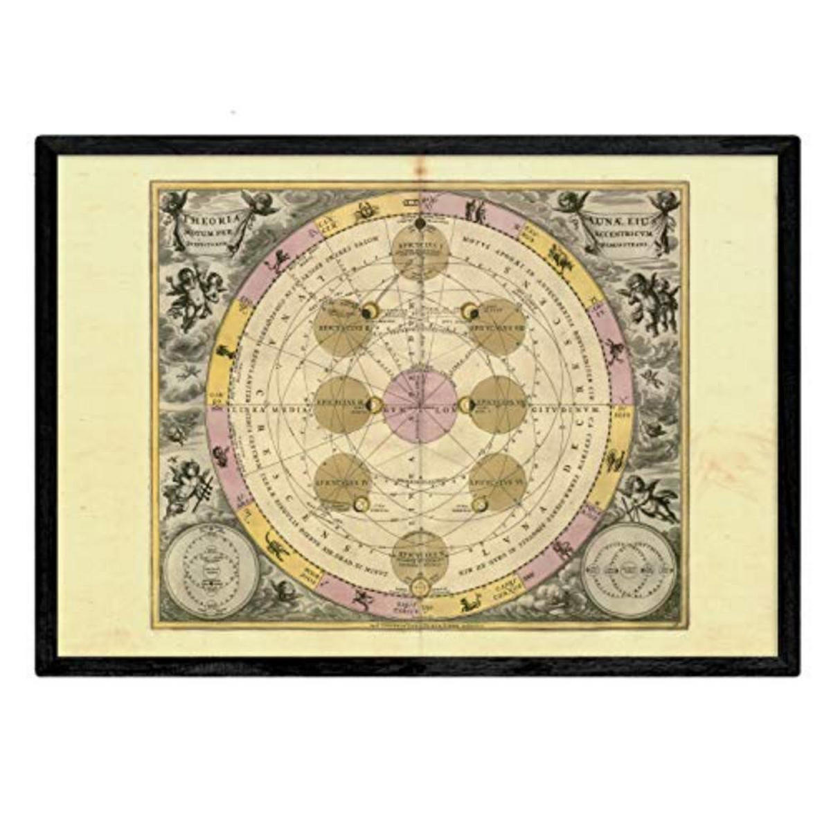 POSTER Set mit 4 alten astronomischen Karten A3 Schwarzer Rahmen - Schwarz, Papier (29.7/3cm) - Nacnic