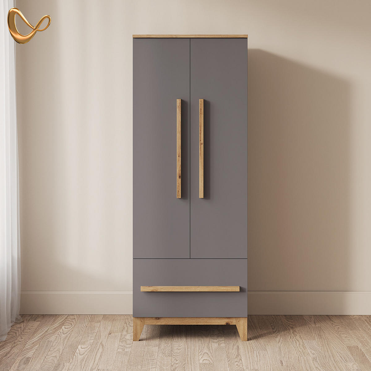 KINDERKLEIDERSCHRANK Mailo Grau/Artisan 70 x 186.8 cm mit 4 Schubladen - Eiche Artisan/Grau, Holzwerkstoff (70/186.8/53.4cm) - Livinity®
