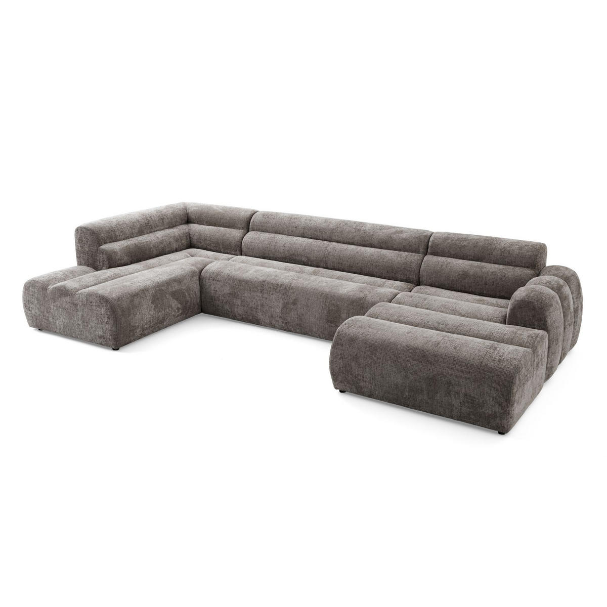 6-SITZER modulares Wohnlandschaft U XXL VEER SET 4 Links, 368 x 190 cm, Chenille Webstoff Braun - Schwarz/Braun, Holz/Kunststoff (368/75/190cm) - Muffo