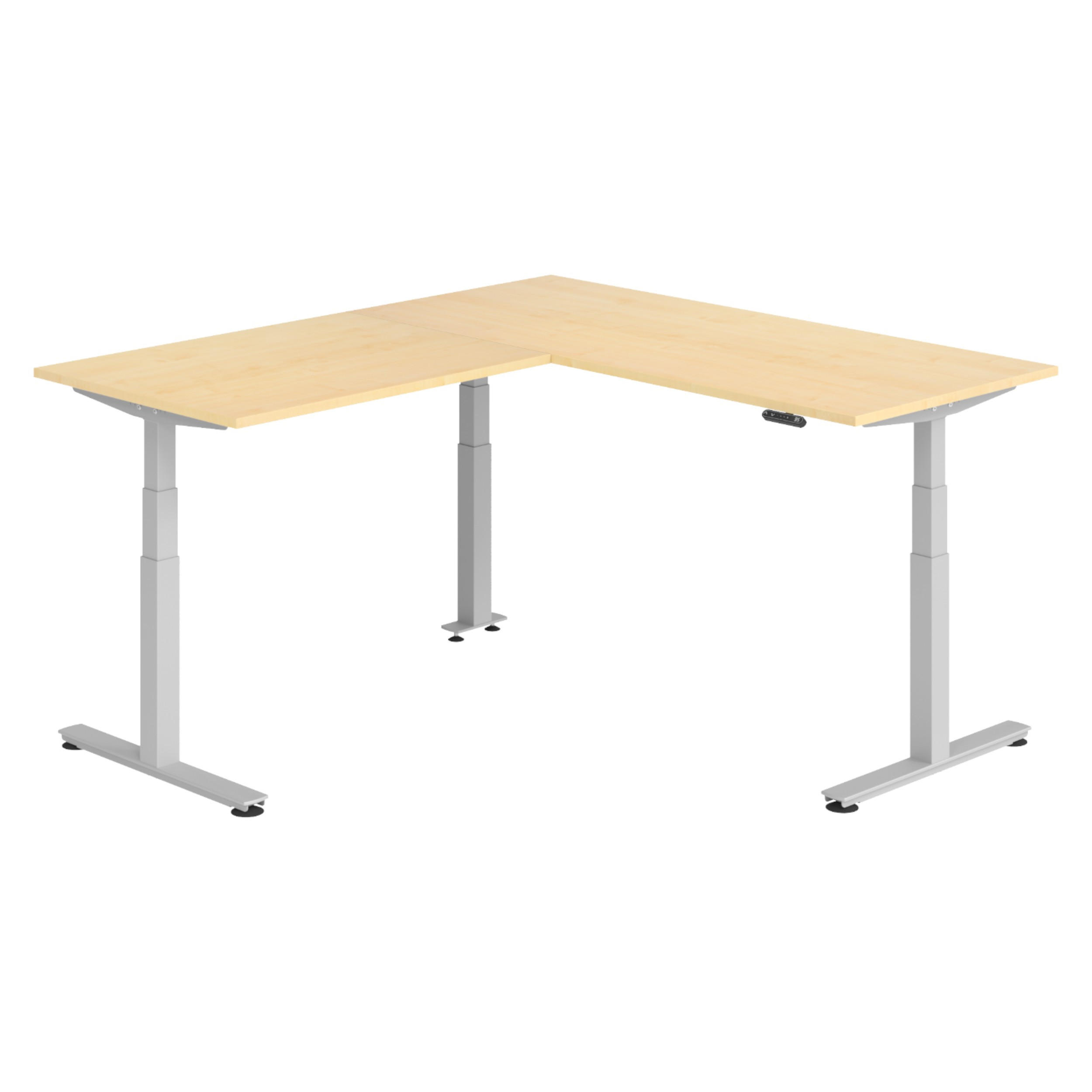 ECKSCHREIBTISCH elektrisch höhenverstellbar L-Form 200/180/74 cm in Ahornfarben/Silberfarben - Silberfarben/Ahornfarben, Holzwerkstoff (200/180/74cm) - bümö