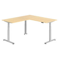 ECKSCHREIBTISCH elektrisch höhenverstellbar L-Form 200/180/74 cm in Ahornfarben/Silberfarben - Silberfarben/Ahornfarben, Holzwerkstoff (200/180/74cm) - bümö