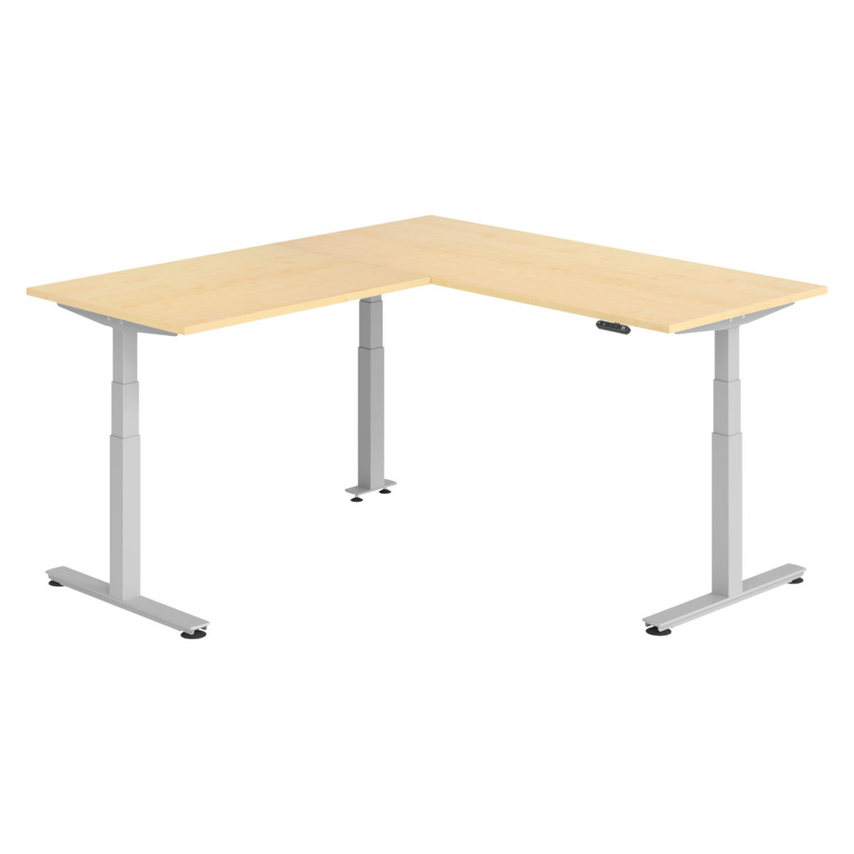 ECKSCHREIBTISCH elektrisch höhenverstellbar L-Form 200/180/74 cm in Ahornfarben/Silberfarben - Silberfarben/Ahornfarben, Holzwerkstoff (200/180/74cm) - bümö