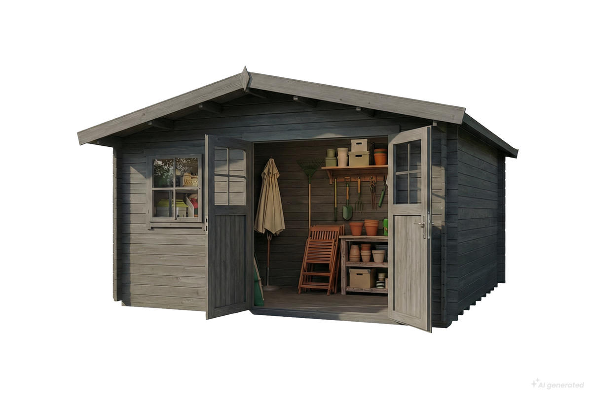 GARTENHAUS Holz Valeria - Grau, Holz (438/222/427cm) - Alpholz