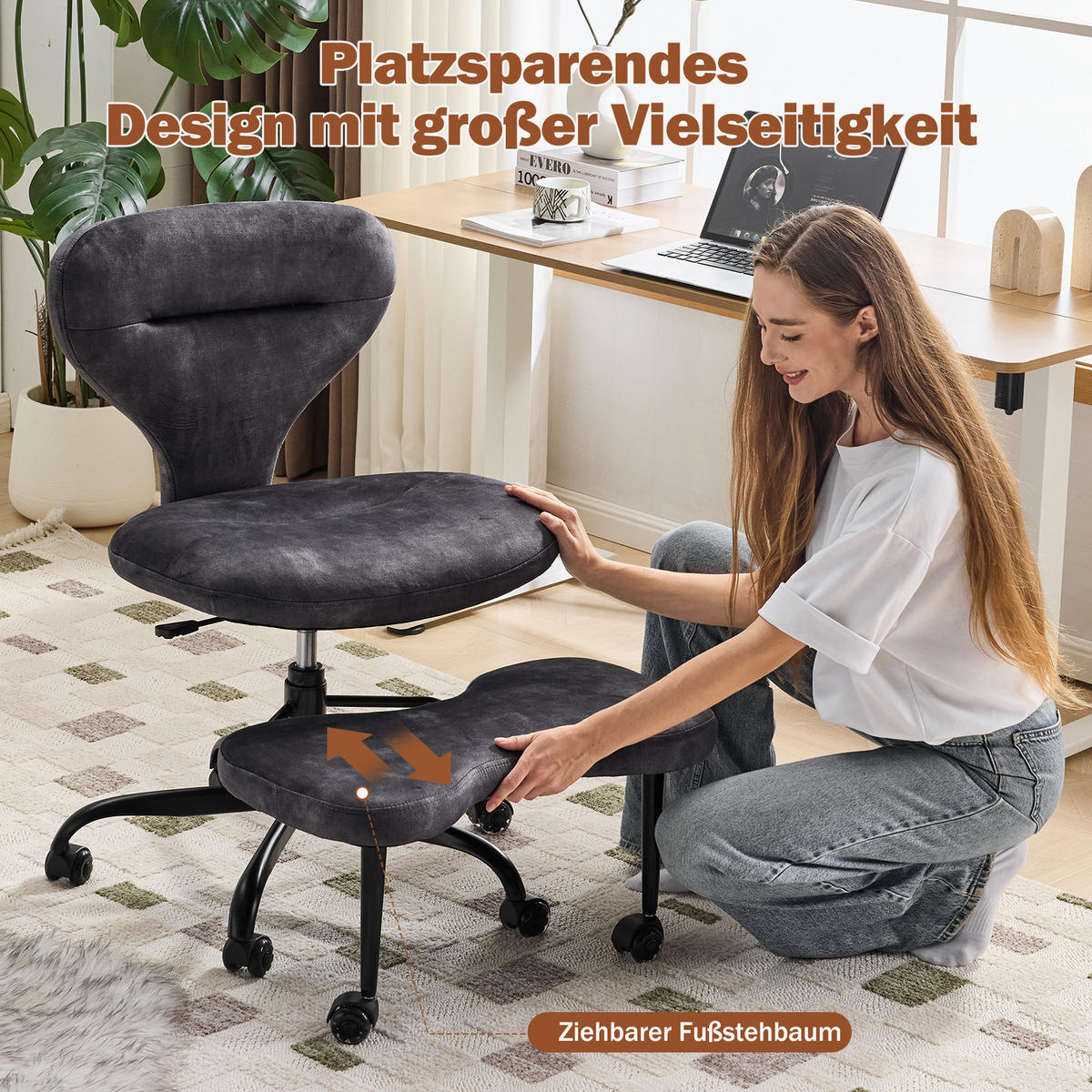 DREHSTUHL DE-41045 mit einziehbaren Fußstütz Grau - Grau, Metall (67/84/80cm) - ComfortXL