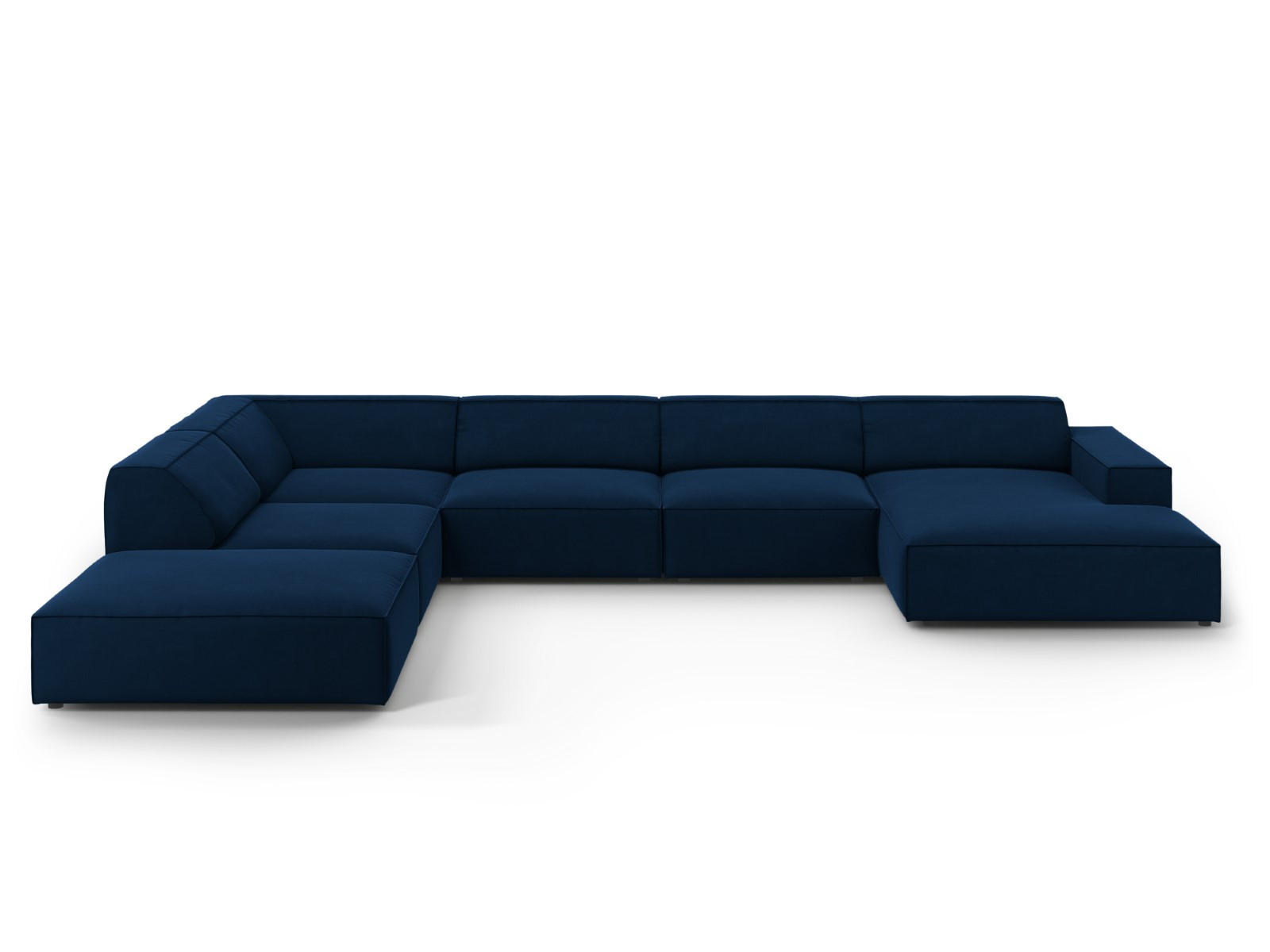 PANORAMASOFA links Jodie aus Samt königsblau 7 Sitzplätze - Blau, Textil (262/70/364cm) - Micadoni