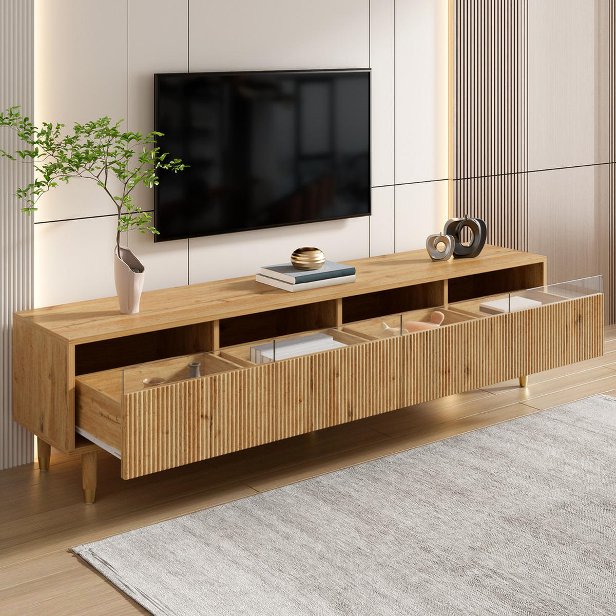 TV-SCHRANK 178cm Holzoptik 4 Schubladen MDF Acryl - Braun, Holz (43.18/12.06/187.96cm) - FLIEKS