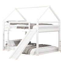 HAUSBETT 140/200 cm in Weiß mit Rutsche und Leiter in Hausform - Weiß, Holz (140/200cm) - OKMYHOME