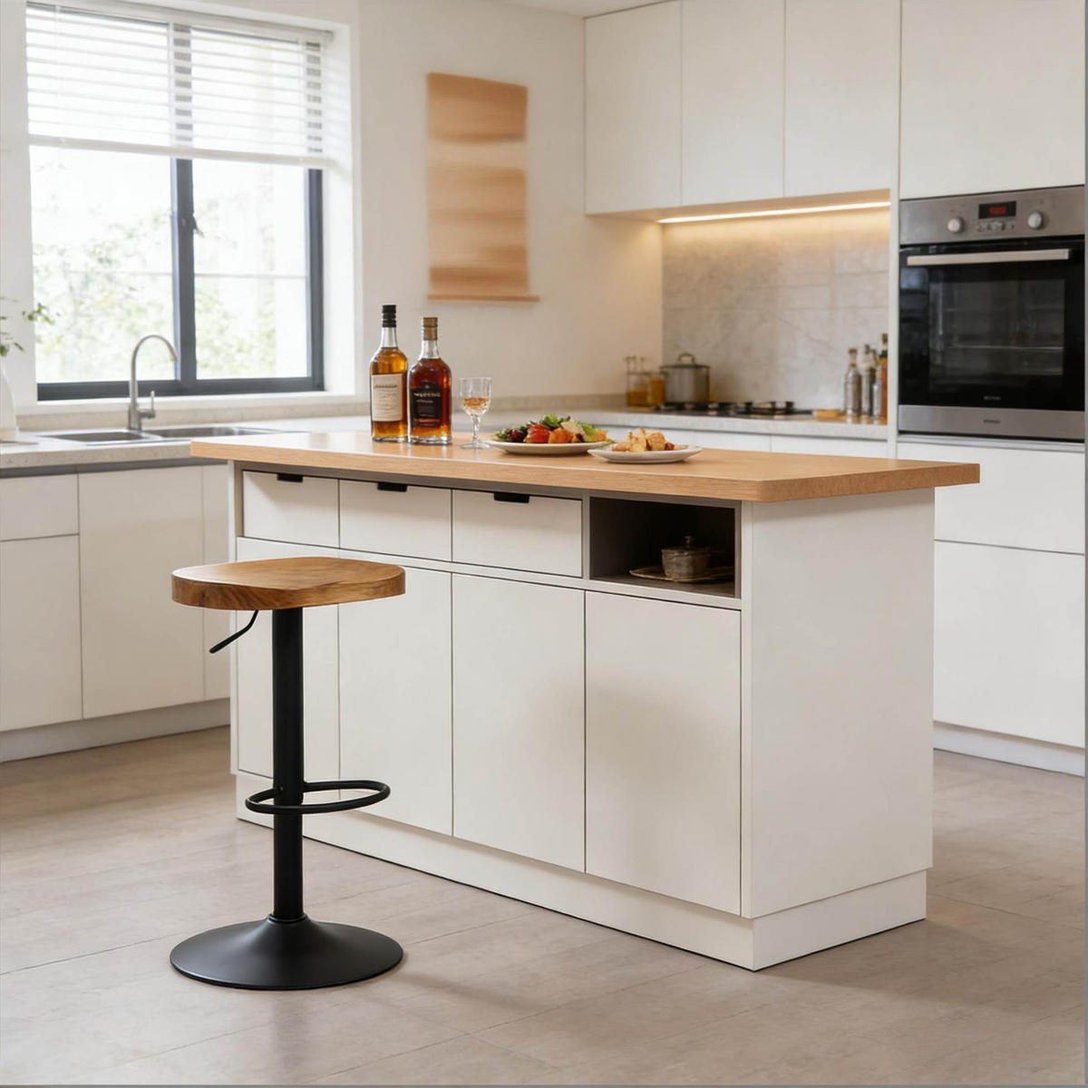 BARHOCKER drehbar höhenverstellbar Holz Metall 1er - Birnbaumfarben, Metall (31.5/81/41.5cm) - Meubliv