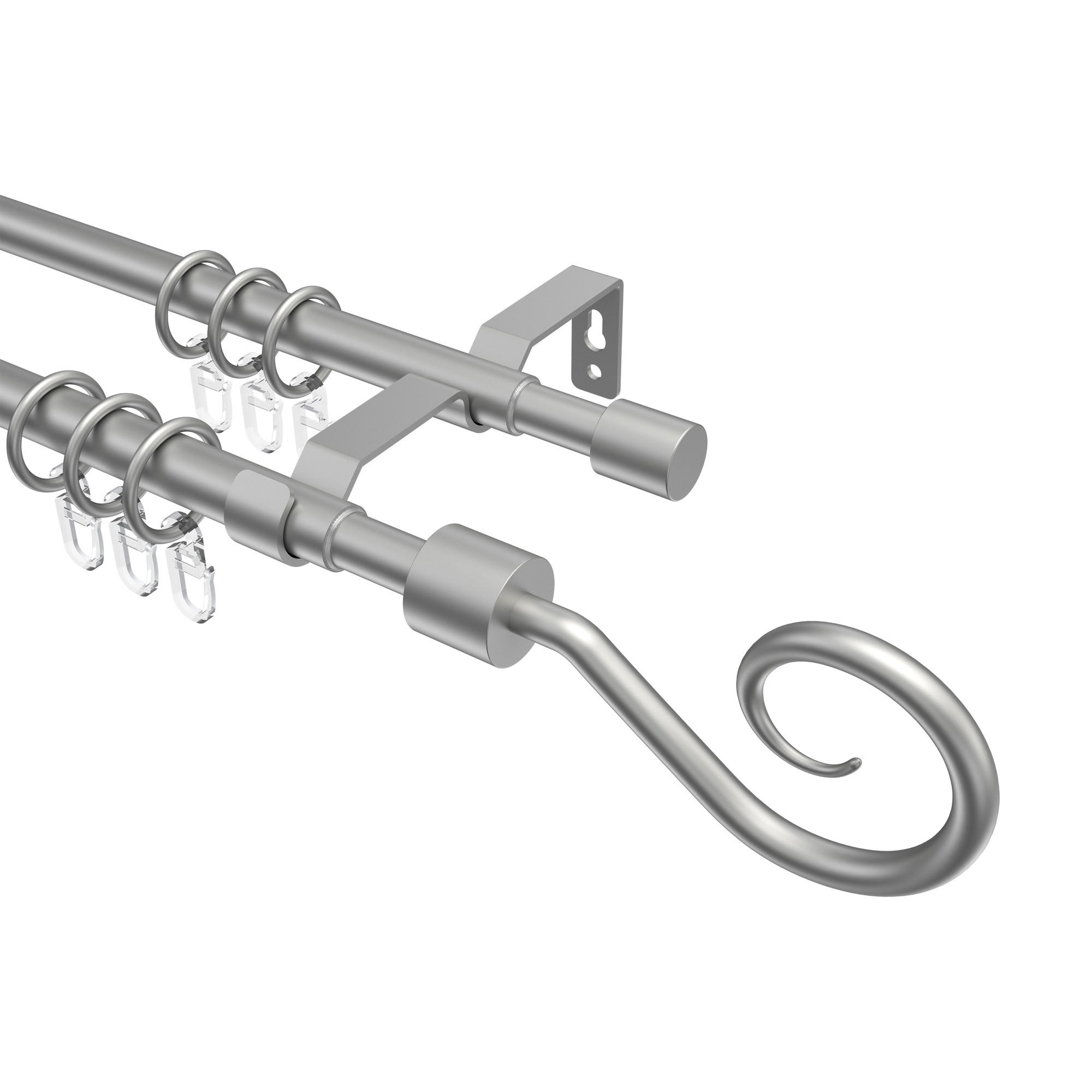 GARDINENSTANGE / TELESKOPSTANGE Hera Helix 130-240 cm, 2-läufig, 16/13 mm Ø Silbergrau - Silberfarben/Alufarben, Kunststoff/Metall (240cm) - INTERDECO