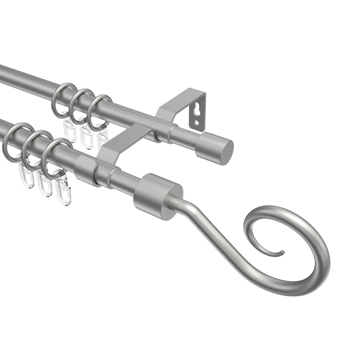 TELESKOP-GARDINENSTANGEN-SET Hera Helix 70-120 cm, 2-läufig, 16/13 mm Ø Silbergrau - Silberfarben/Alufarben, Kunststoff/Metall (120cm) - INTERDECO