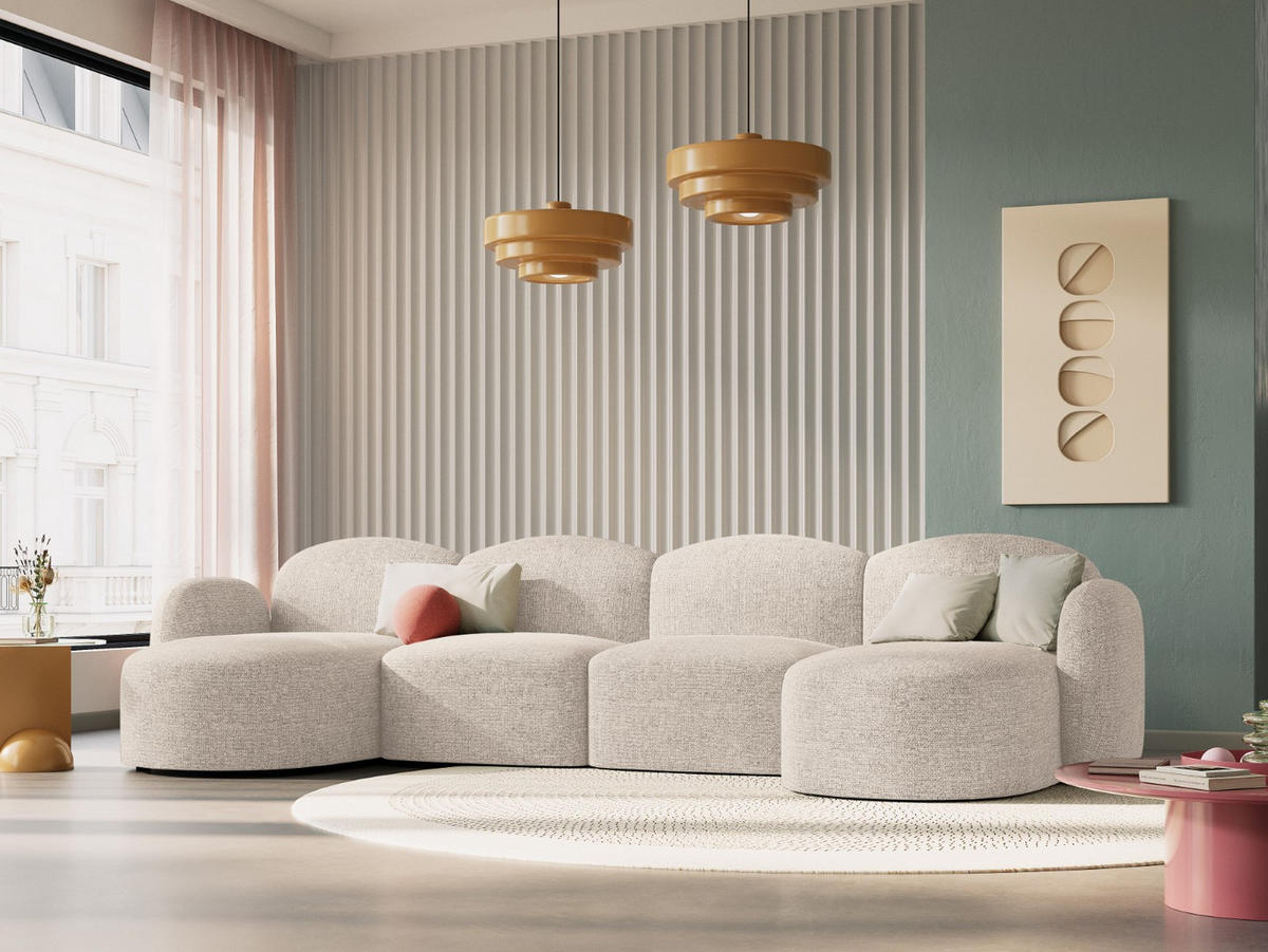 PANORAMASOFA Blair aus Chenille-Stoff beige clair melange 6 Sitzplätze - Beige, Textil (155/80/350cm) - Micadoni
