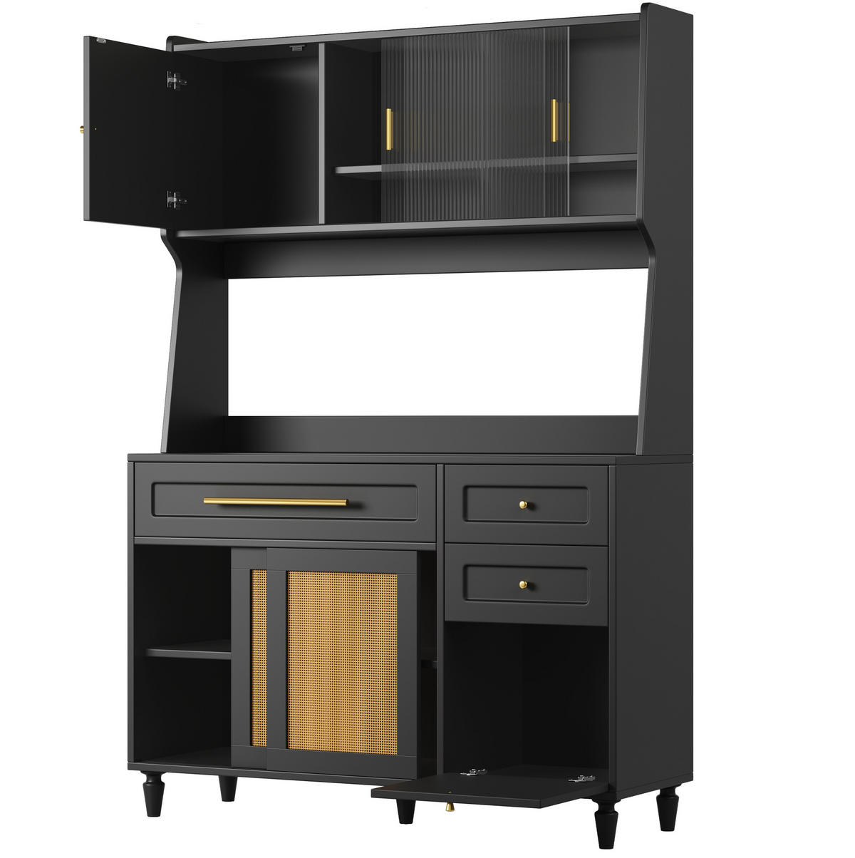 ANRICHTE Hochschrank 120/45/195,5 cm aus MDF und Holzwerkstoff mit LED-Beleuchtung Schwarz - Schwarz, Holzwerkstoff (120/195.5/45cm) - Modenvie