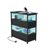 NACHTTISCH LED USB 2 Schubladen 2 Fächer schwarz - Schwarz, Holz (58/28/60.5cm) - LEBENLANG