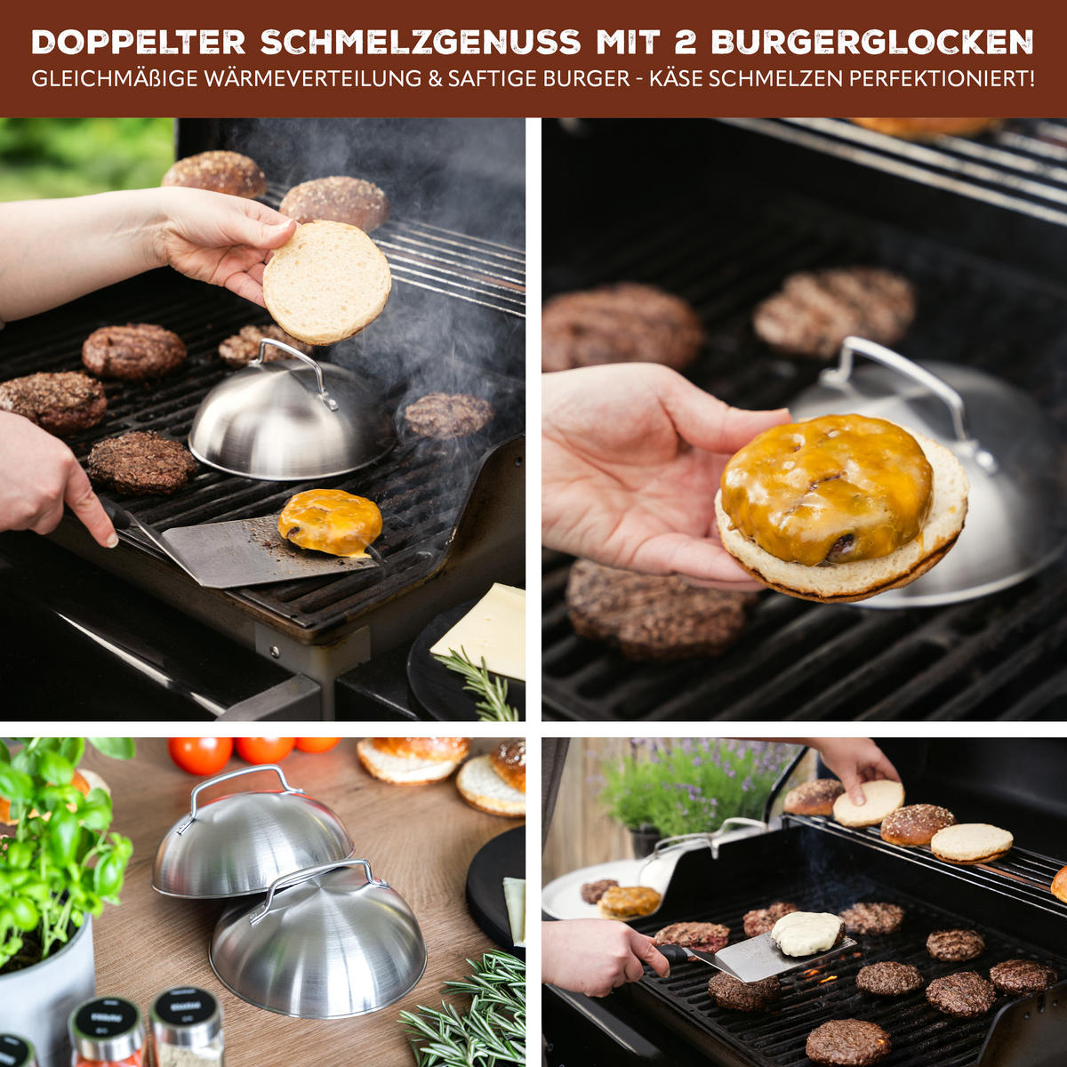 BURGERHAUBE 2er-Set - Edelstahlfarben, Metall (17.5/8.5/17.5cm) - eluno