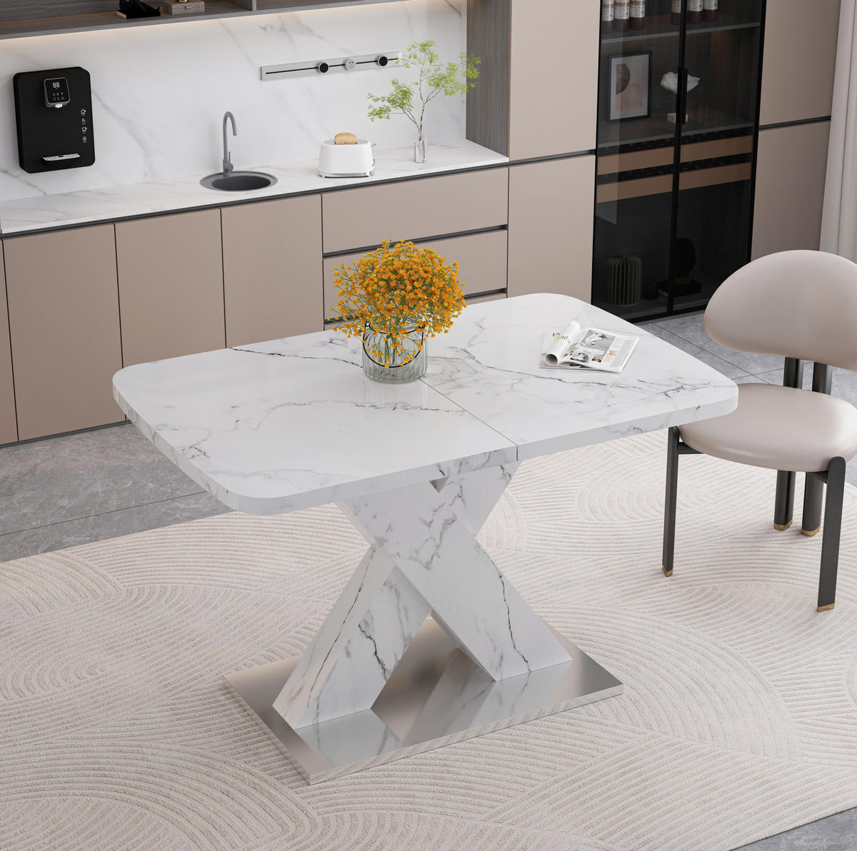 JÍDELNÍ stůl 120-160/80/76,5 cm bílý z MDF a oceli s rozkládací deskou - bílá, kompozitní dřevo (160/80/76.5cm) - OKWISH
