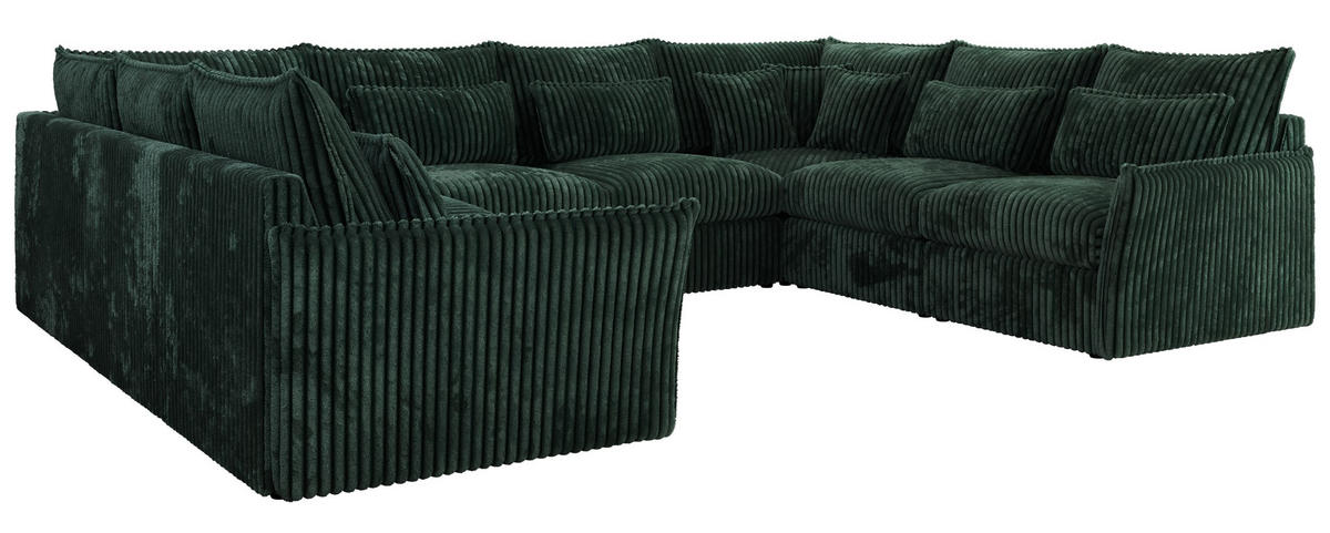 WOHNLANDSCHAFT VERSO U 8M Grün Cord - Schwarz/Grün, Kunststoff/Textil (362/93/270cm) - MKS