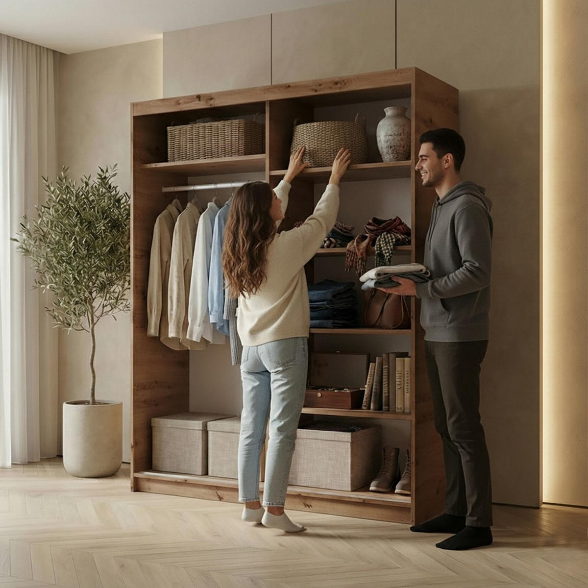 SCHWEBETÜRENSCHRANK Hela 160/205/60 2-türig eiche Artisan/schwarz mit Spiegel - Schwarz/Eiche Artisan, Holzwerkstoff (160/205/60cm) - Beautysofa