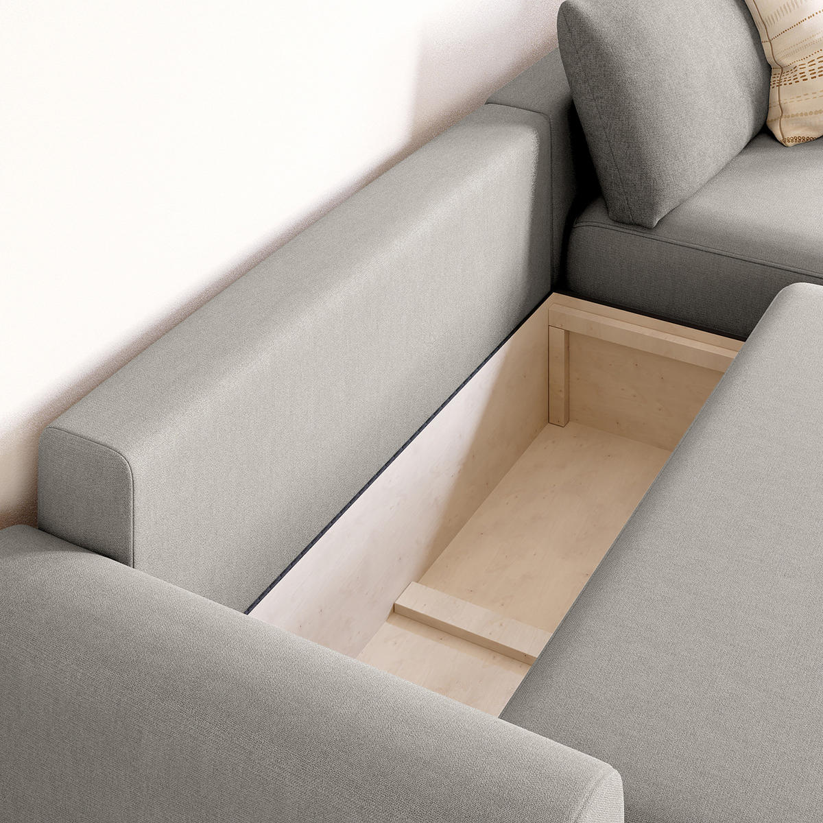 ECKSOFA mit Schlaffunktion - Longchair - Hellgrau/Schwarz, Kunststoff/Textil (253/167cm) - home24