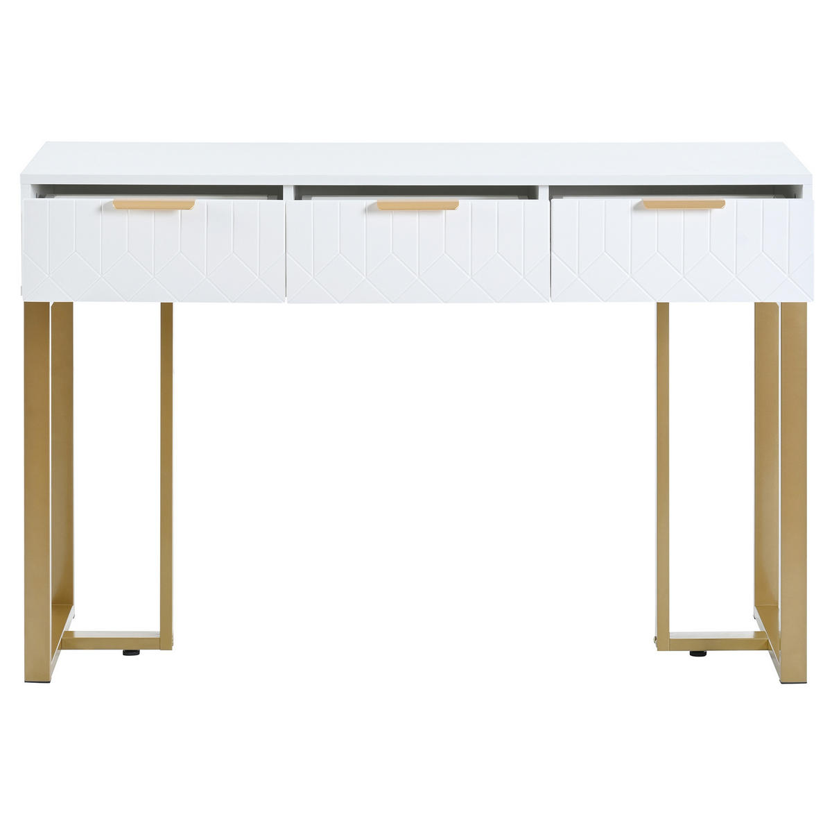 KONZOLNI stol bijelo-zlatni od MDF-a s ladicama i podesivim nožicama - bijela, drvni materijal (120/36/80cm) - OKWISH
