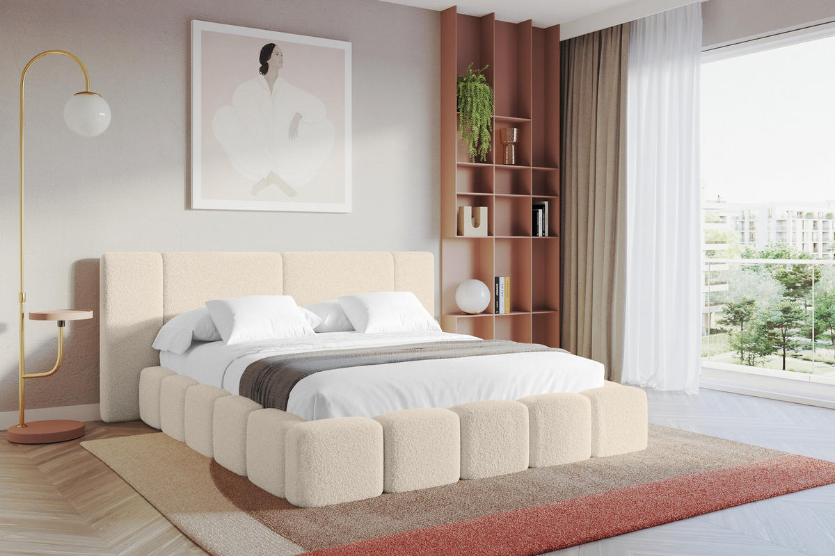 POLSTERBETT mit Bettkasten und Lattenrost, Bett mit Matratze H3/H4 - NILO 140x200 Dunkelbeige - Honig, Holzwerkstoff/Textil (140/200cm) - ALTDECOR