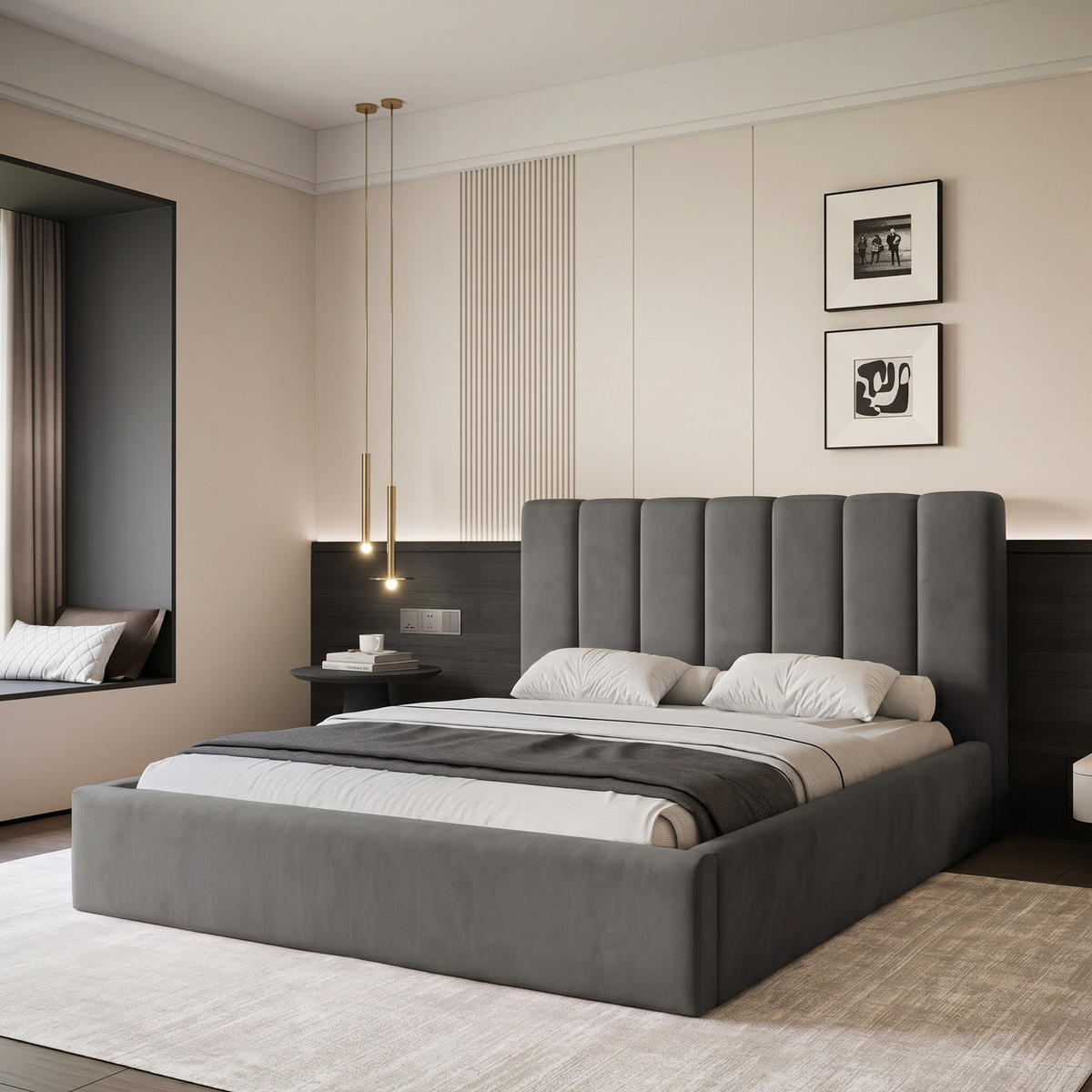 POLSTERBETT CIERO 180x200 cm Graphit Samt (Stoff Magic Velvet) - mit Bettkasten und Lattenrost - Dunkelgrau, Holzwerkstoff/Textil (180/200cm) - Ravio