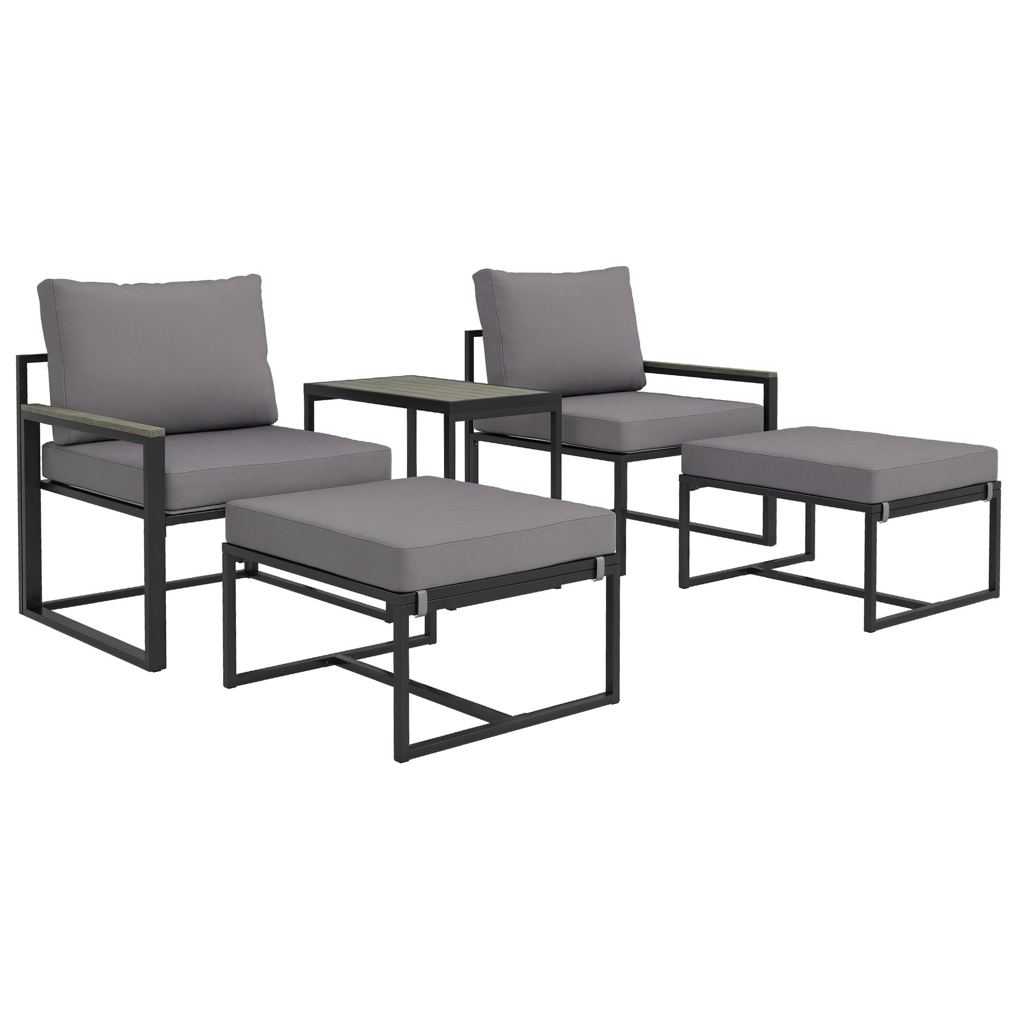 STAHL GARTENMÖBEL SET DE-06539 5-teilig mit Sitzkissen & Beistelltisch Grau - Grau, Textil/Metall - ComfortXL