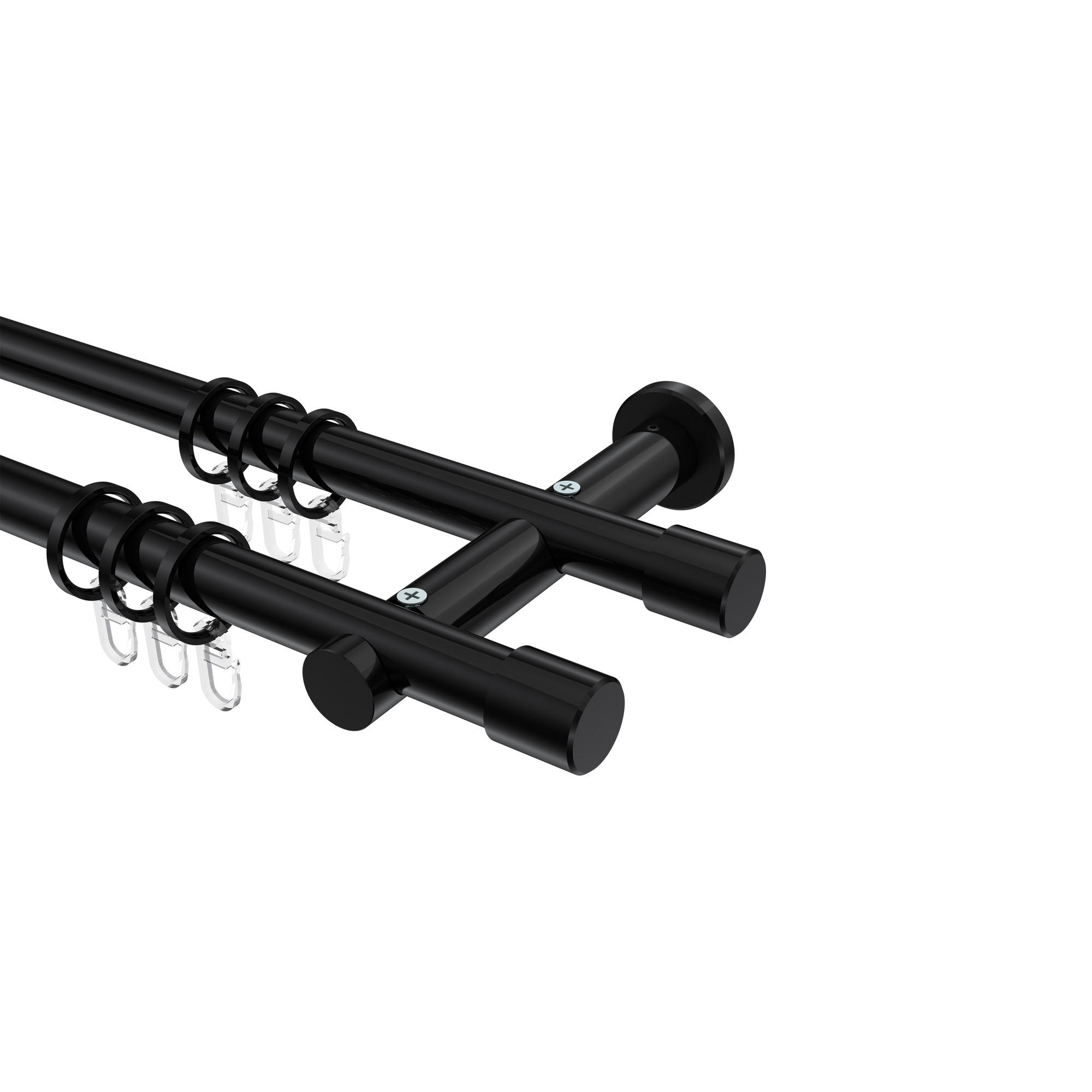GARDINENSTANGEN-SET Platon Santo 180 cm, 2-läufig, 20 mm Ø Schwarz - Schwarz, Metall (180cm) - INTERDECO
