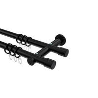 GARDINENSTANGEN-SET Platon Santo 140 cm, 2-läufig, 20 mm Ø Schwarz - Schwarz, Metall (140cm) - INTERDECO