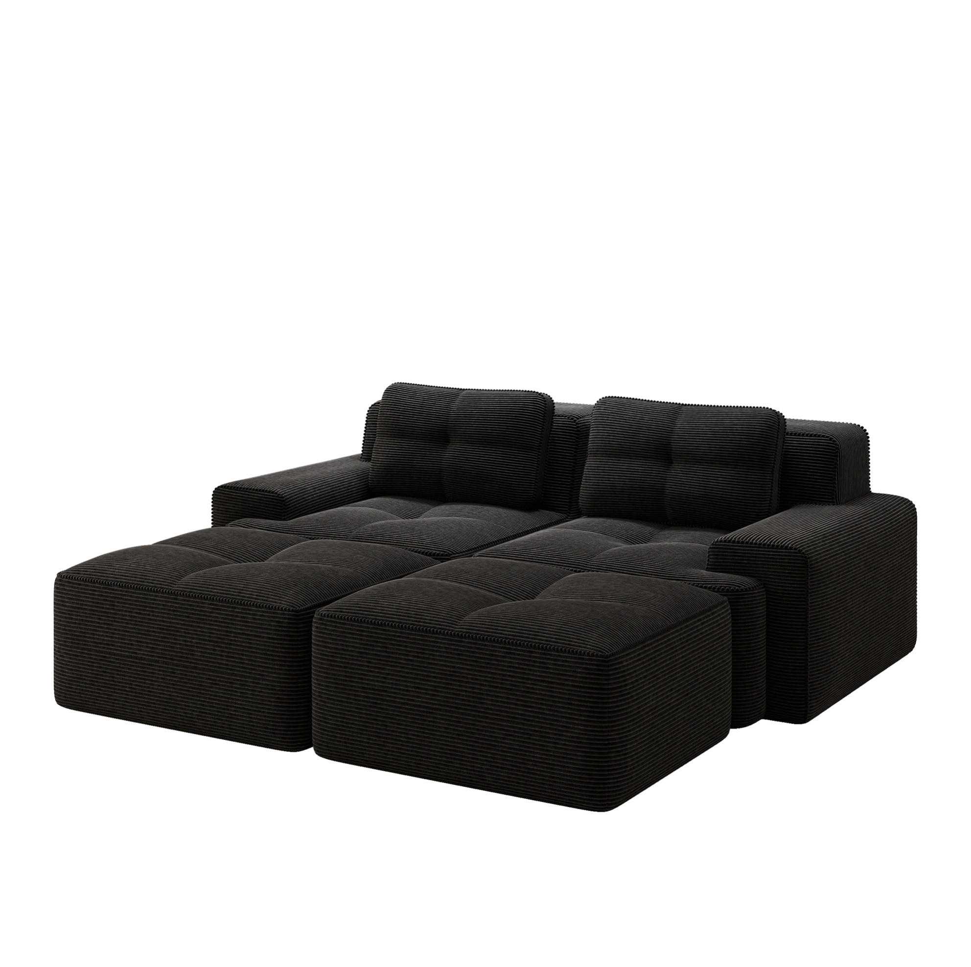 ECKSOFA 204/177/69 cm schwarz aus Cord mit 74 cm Tiefsitz - Schwarz, Textil (177/204cm) - OKWISH