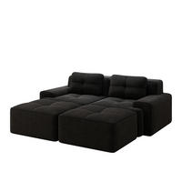 ECKSOFA 204/177/69 cm schwarz aus Cord mit 74 cm Tiefsitz - Schwarz, Textil (177/204cm) - OKWISH