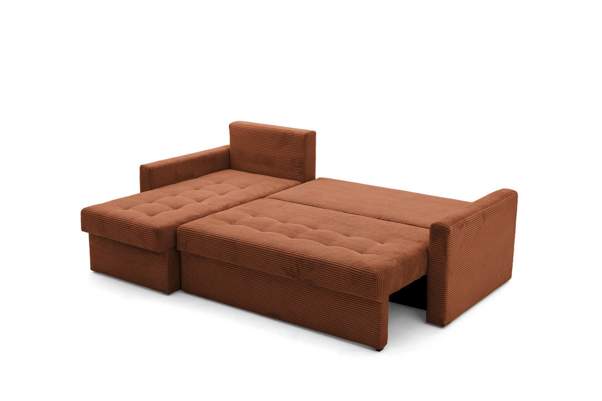 ECKSOFA PULA L Links mit Schlaffunktion 132x198 Cord Braun - Schwarz/Braun, Holz/Kunststoff (214/145cm) - NACANAPA