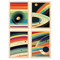POSTER Set mit 4 Abstrakt Kurve Moderne Galaxien A3 Rahmen aus hellem Holz - Beige, Papier (29.7/3cm) - Nacnic