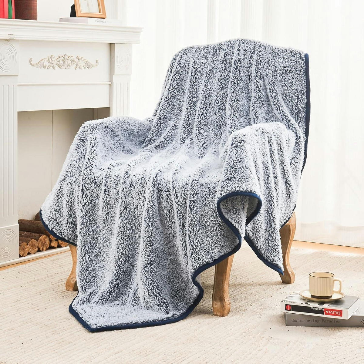 KUSCHELDECKE Sherpa 230 x 270 cm Navy Blau - Dunkelblau, Textil (230/270cm)