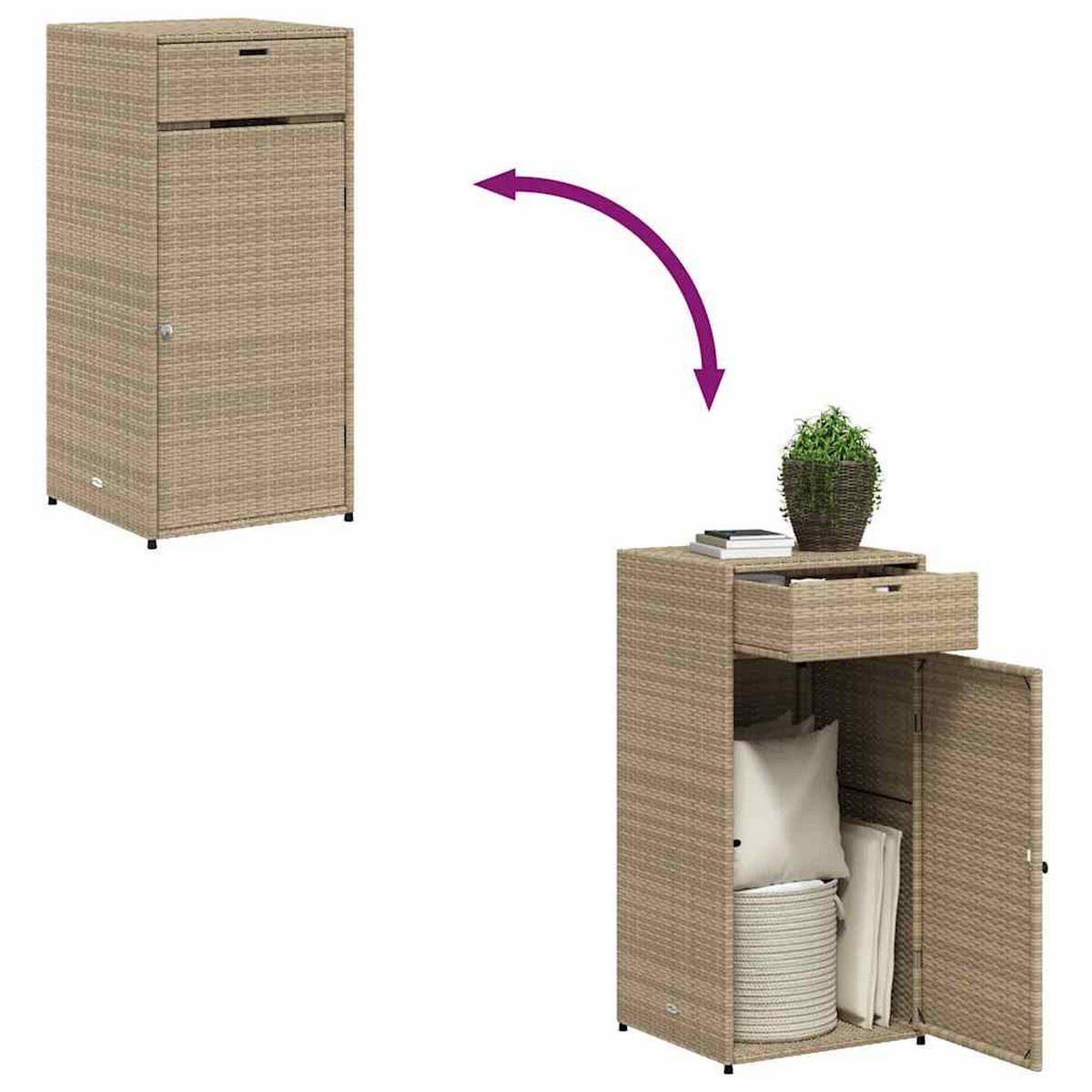 GARTENSCHRANK Beige 55/55/111 Cm Poly Rattan - Beige, Kunststoff (55/111/55cm) - vidaXL