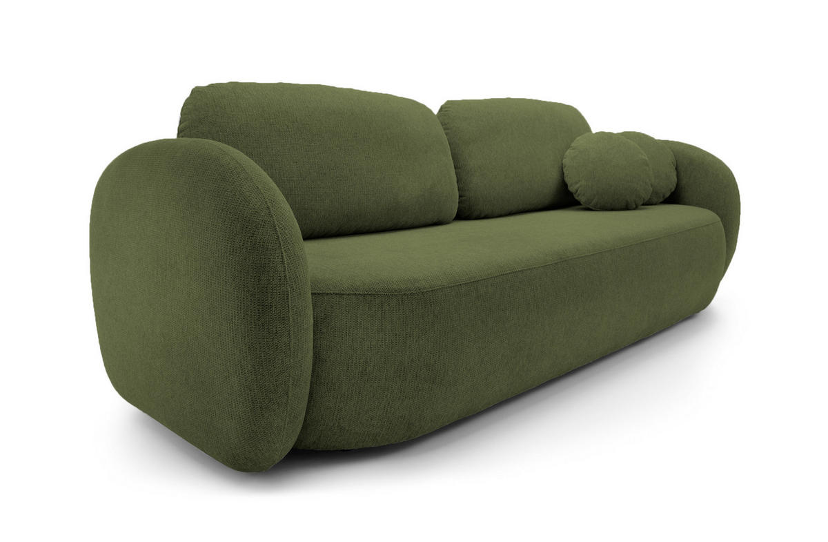 SOFA OLIO Mit Schlaffunktion Und Bettkasten, Bonell-Taschenfederung, Aragon-Stoff, lose Rückenkissen, freistehend, 238x101x86 cm Green - Grün, Holz/Textil (238/86/101cm) - DomoHome