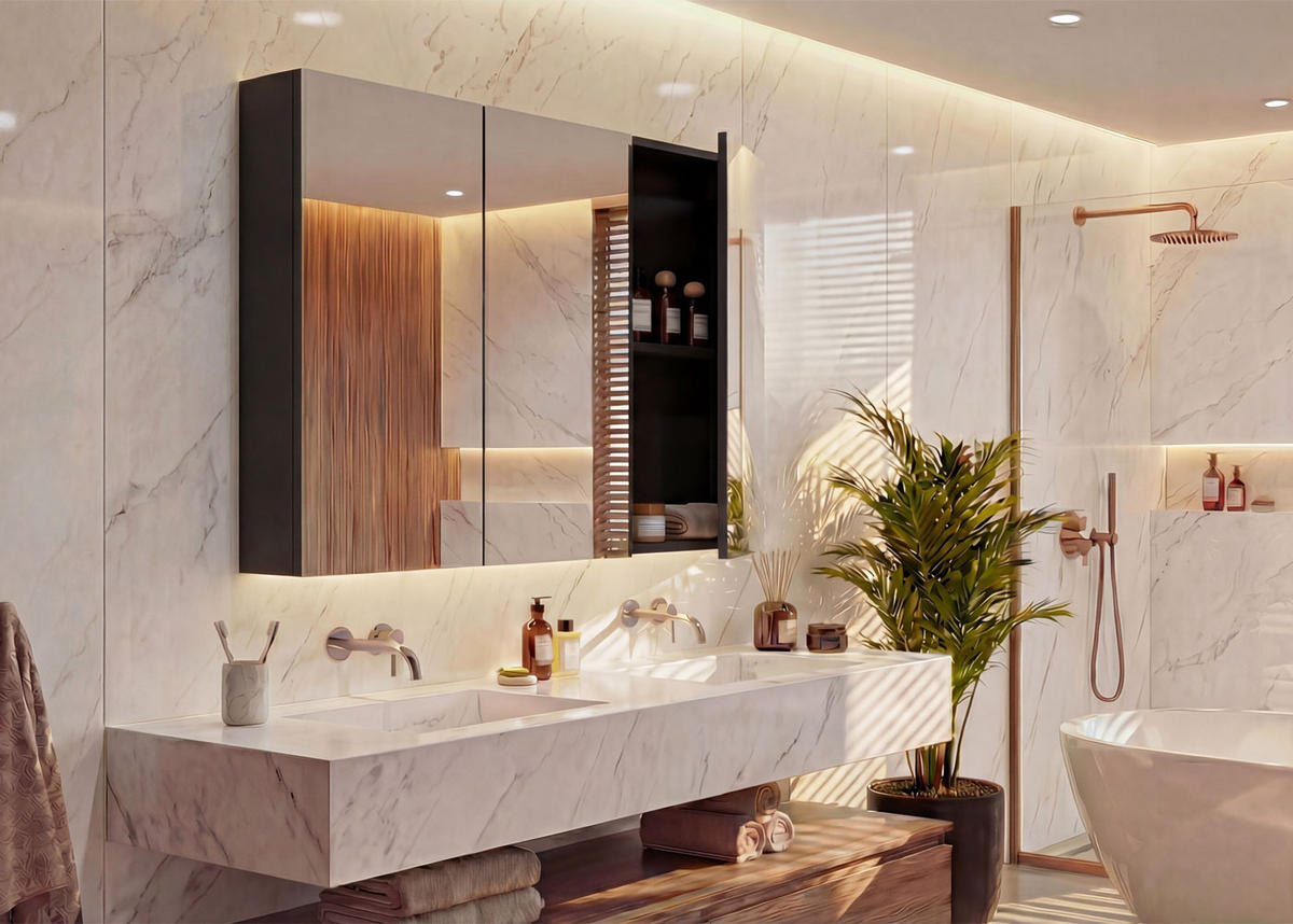 SPIEGELSCHRANK B19B Hochglanz Schwarz - Schwarz Hochglanz, Holz (80/70/16cm) - MCW