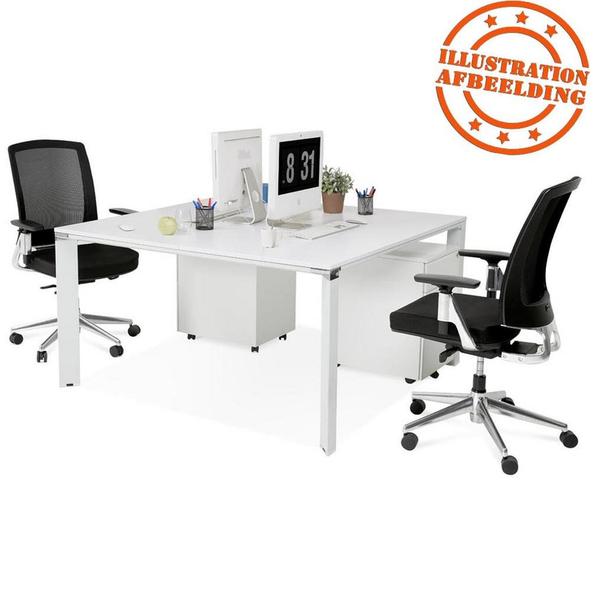 SCHREIBTISCH Minimalistisch Chromakzente Quadratisch KERIX, Weiß 160x160x74,5 cm - Weiß, Holz/Metall (160/160/75cm) - KADIMA DESIGN