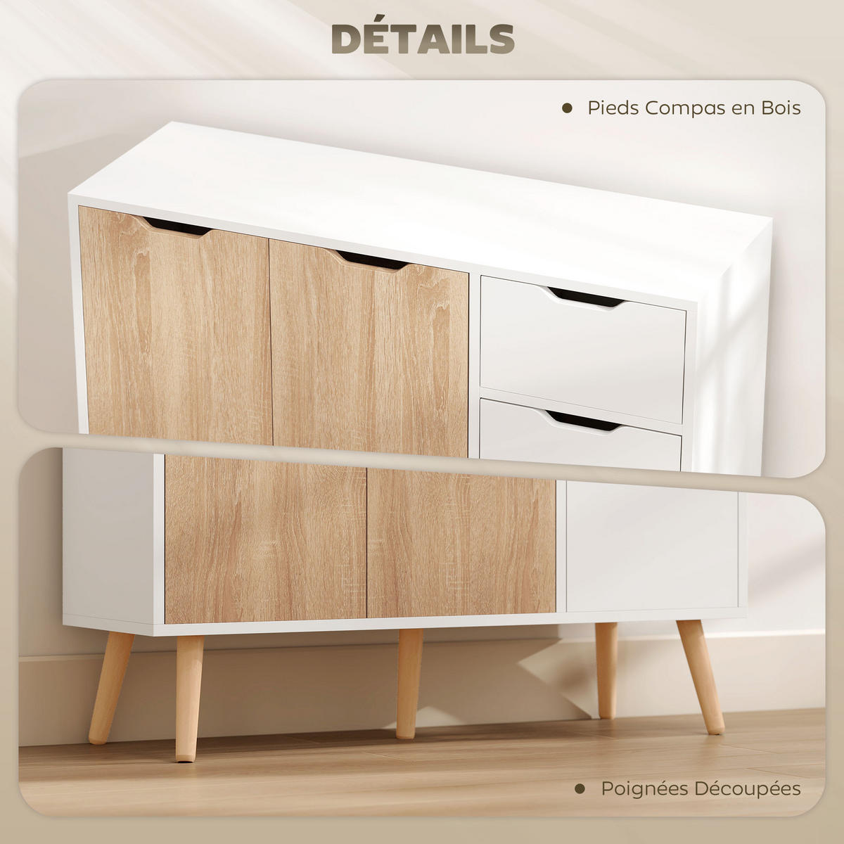 SIDEBOARD Weiß und Eichefarben 90/30/72 cm - Weiß, Holz (90/72/30cm) - PANGIVO