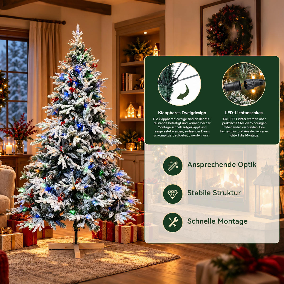 WEIHNACHTSBAUM 150 cm – LED-Dekobaum für Zuhause, Garten, Gewerbe & Feiern - Grün, Kunststoff (150cm)