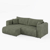 ECKSOFA RIVA Links Grün Cord-Stoff L-Form Couch mit Schlaffunktion & Bettkasten - Schwarz/Olivgrün, Holz (255/160cm) - Barchello