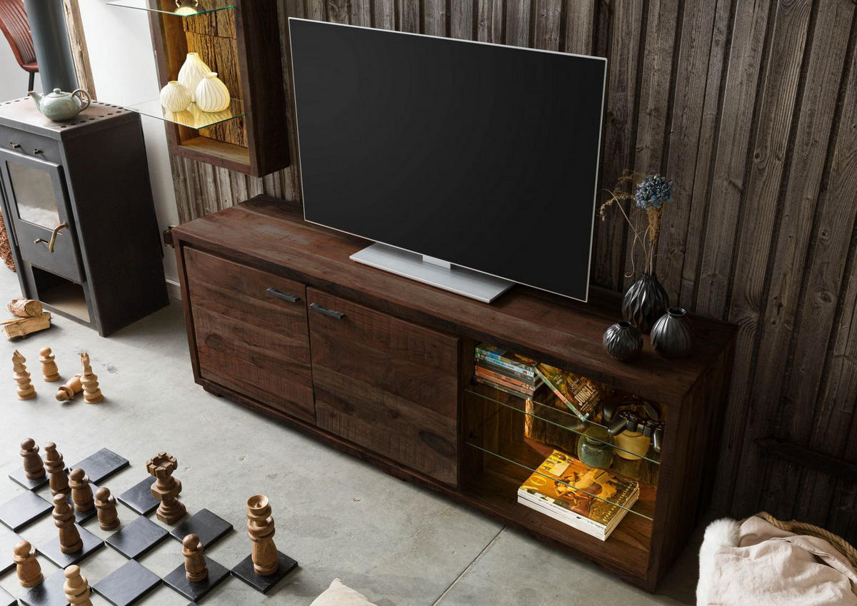 TV-BOARD Akazie 175x40x63 dunkelbraun lackiert BARK #212 - Dunkelbraun, Holz (175/63/40cm) - Massivmoebel24
