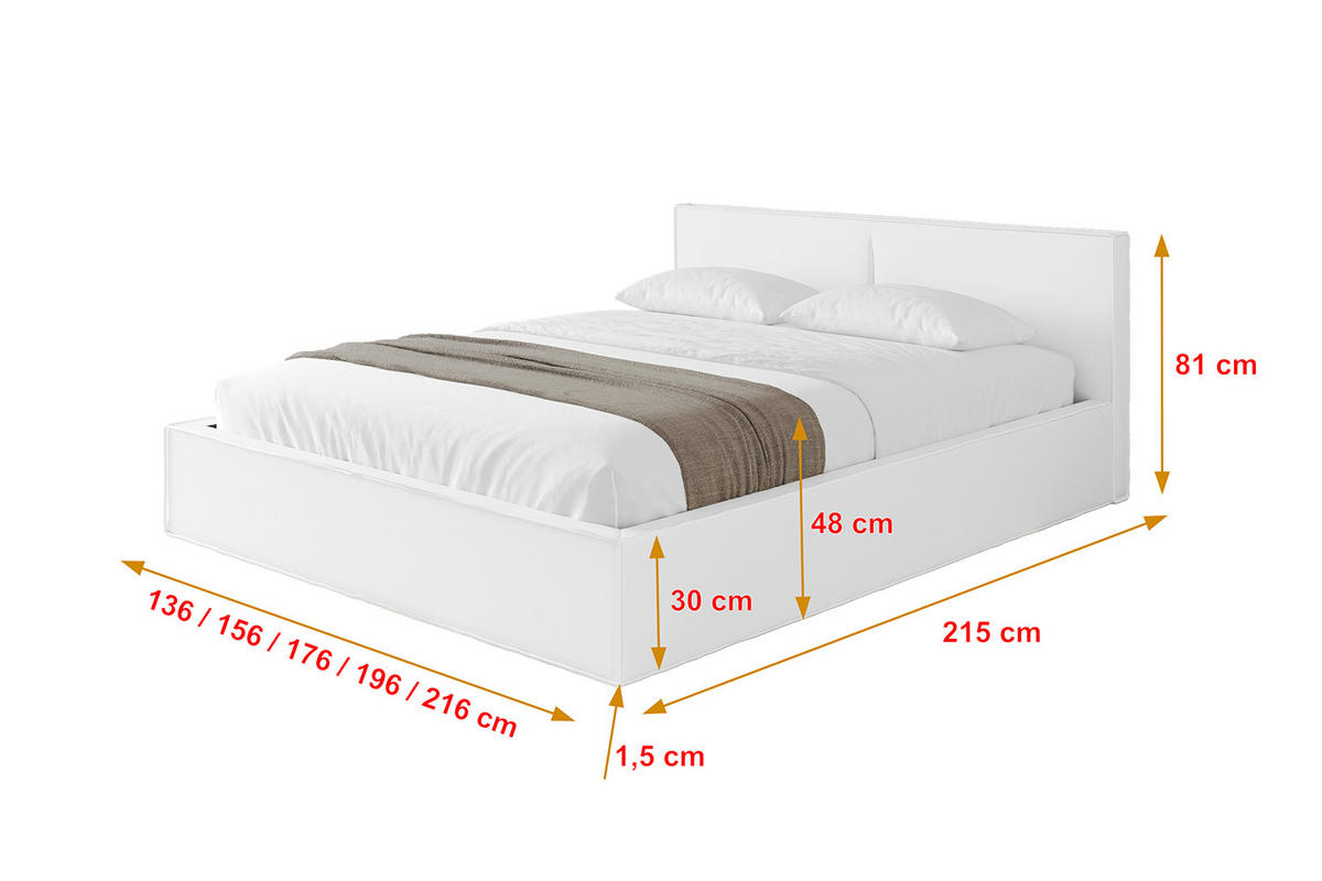 POLSTERBETT mit Bettkasten und Lattenrost, Bett mit Matratze H3/H4 - EMMI-V1 180x200 Weiß Kunstleder - Weiß Hochglanz, Holzwerkstoff/Textil (180/200cm) - ALTDECOR