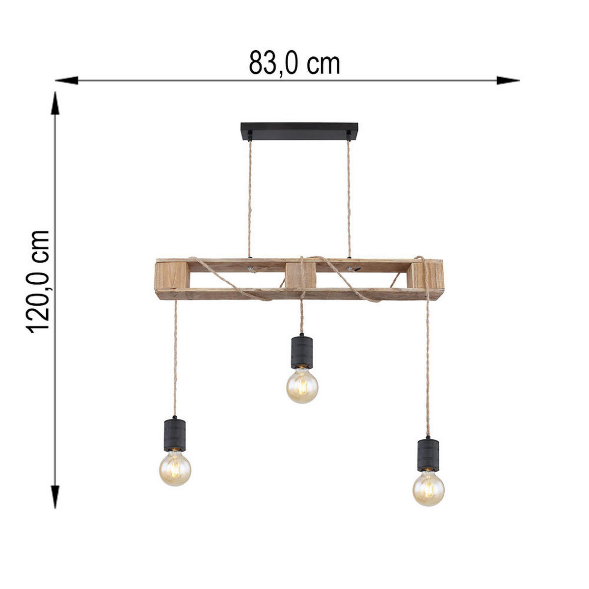 HÄNGELEUCHTE JOELLE, Metall, Schwarz, höhenverstellbar - Schwarz, Holz (83/10/120cm) - Globo Lighting