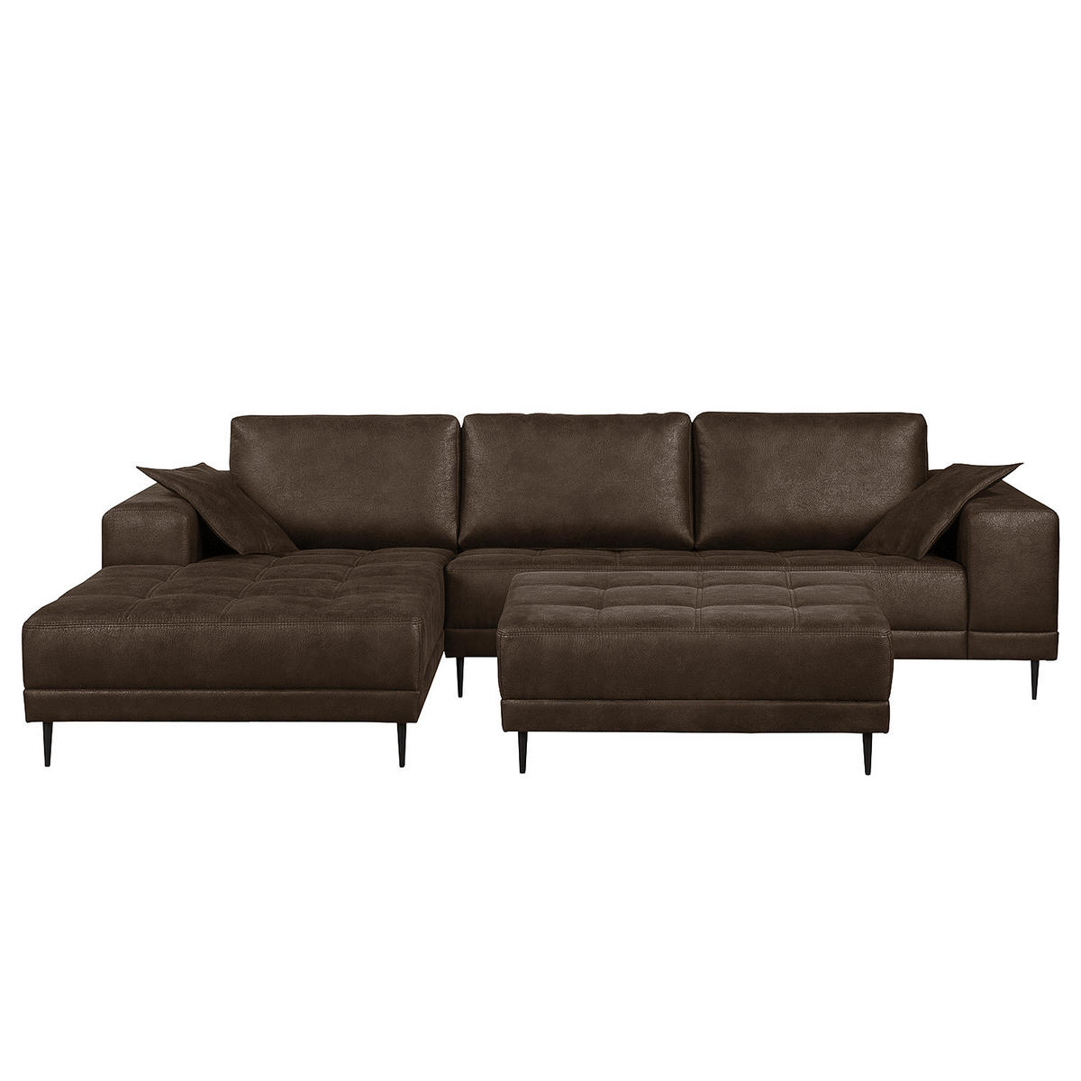 ECKSOFA mit Ottomane - Antiklederlook - Braun, Textil (282/167cm) - home24