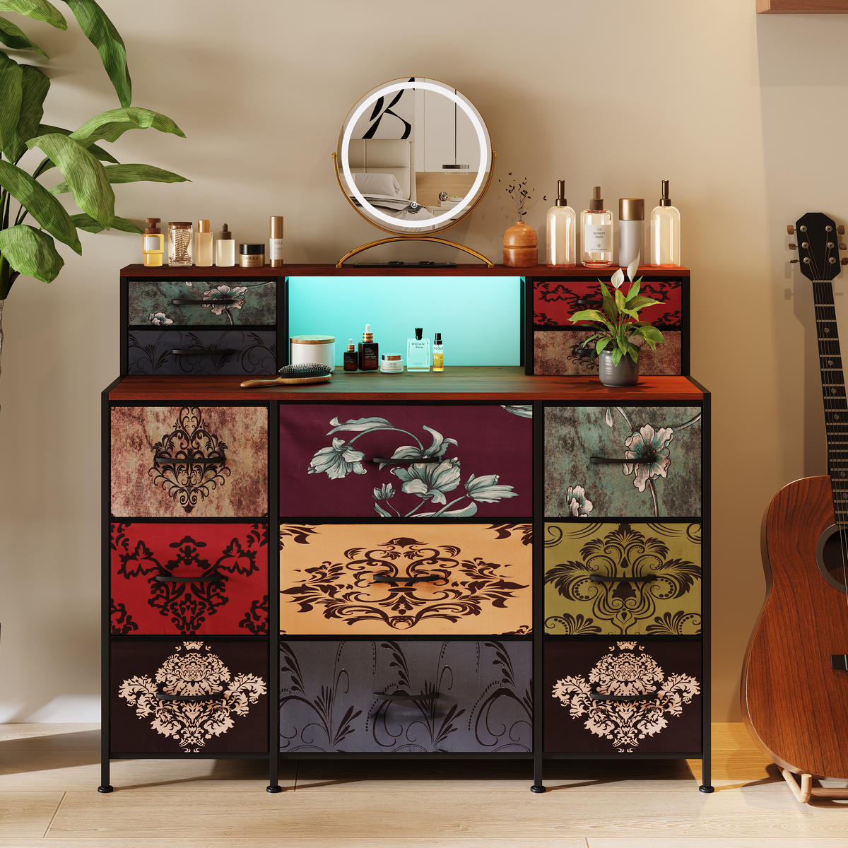 KOMMODE 9 Schubladen TV Board Stauraum multicolor - Multicolor, Holz (28/97.3/109.2cm) - Fortuna Lai