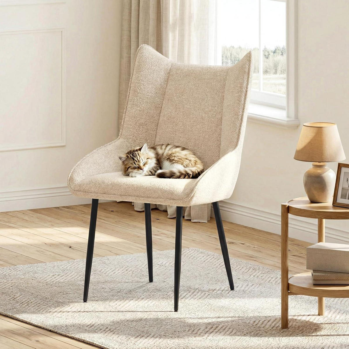 ESSZIMMERSTÜHLE 4er Set Creme Strukturstoff mit verstellbaren Füßen - Creme, Textil (49/88/61.5cm)