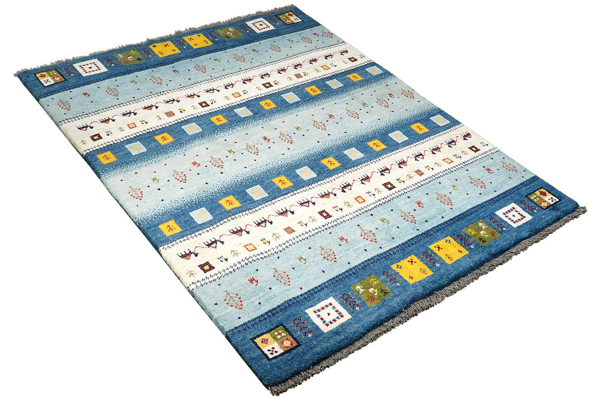 TEPPICH Rizbaf Blau 199/152 cm Schurwolle - Blau, Textil (152/199cm) - Looma