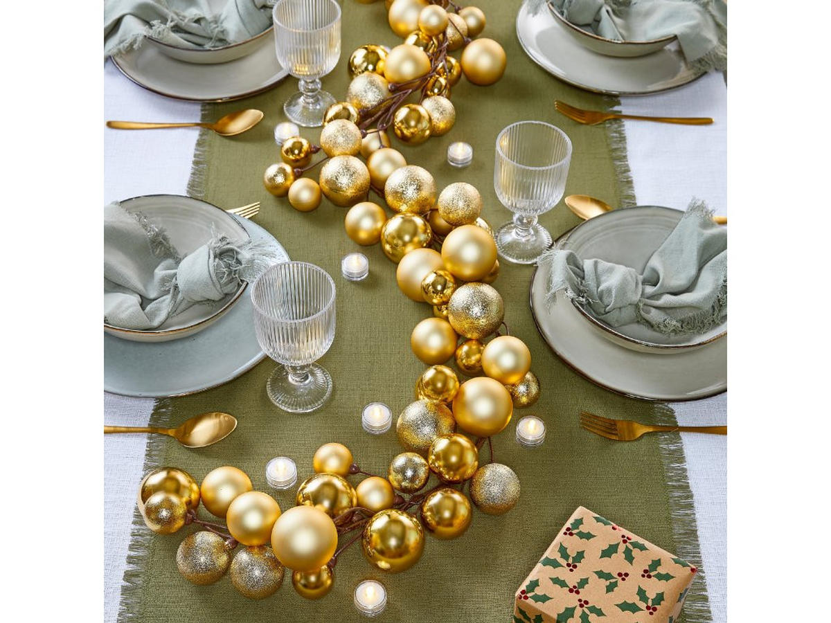 WEIHNACHTSGIRLANDEN-SET 80-teiliges mit Kugeln 4, 5, 6 cm gold, 180 cm - Goldfarben, Kunststoff (6/6/180cm) - LAALU