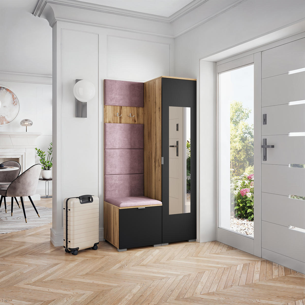 GARDEROBENSCHRANK VIRA 95/181/51 cm Modern Garderobe-Set Eiche Wotan - Eiche Wotan/Lila, Holzwerkstoff (95/181/51cm) - MASSENO