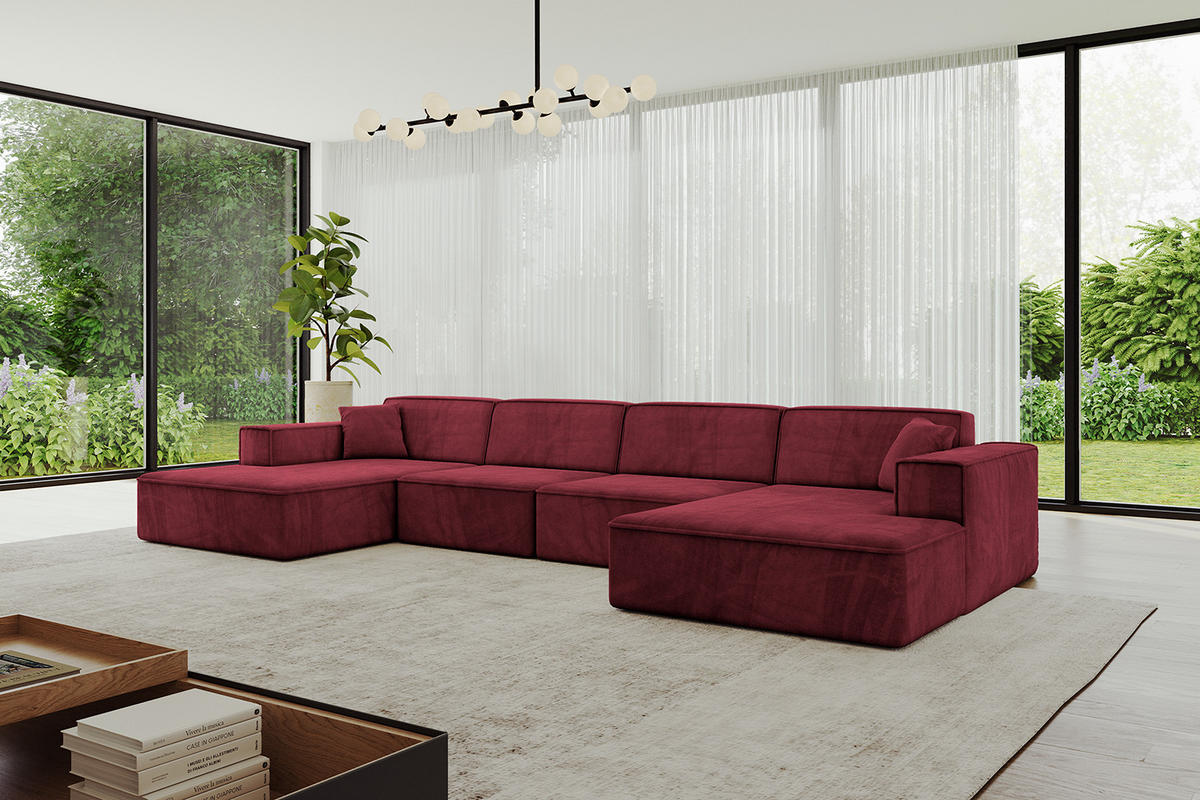 WOHNLANDSCHAFT IREA-U2-v4 - 382x165x72,5 cm Bordeauxrot - Bordeaux, Holzwerkstoff/Textil (382/72/165cm) - ALTDECOR